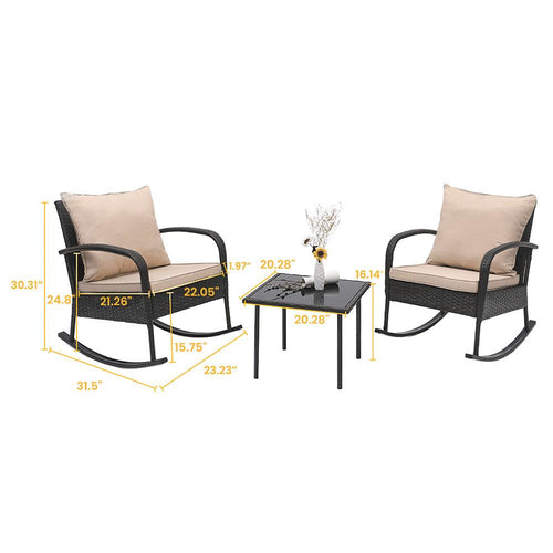 3 Piece Rattan Rocking Chair with Tea-Table